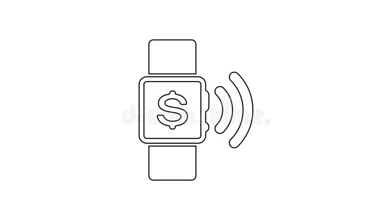 Grey Contactless payment line icon on white background. Smartwatch with nfc technology making wireless contactless royalty free illustration