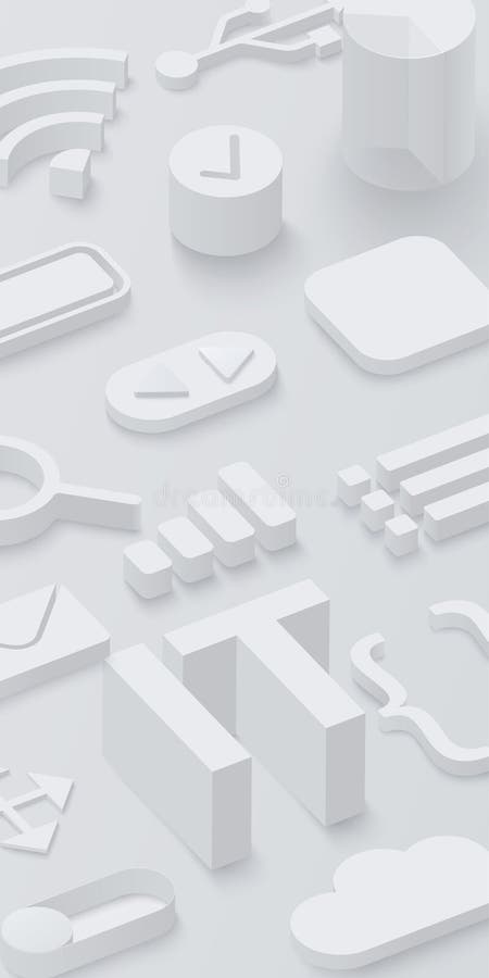 Grey 3d IT background with web symbols. royalty free illustration