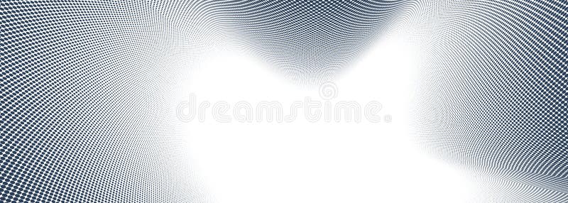 Grey dots in 3D perspective vector abstract background, dotted pattern cool design, wave stream of science technology or business stock illustration