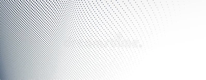 Grey dots in 3D perspective vector abstract background, dotted pattern cool design, wave stream of science technology or business stock illustration