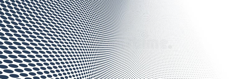 Grey dots in 3D perspective vector abstract background, dotted pattern cool design, wave stream of science technology or business royalty free illustration