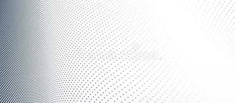 Grey dots in 3D perspective vector abstract background, dotted pattern cool design, wave stream of science technology or business royalty free illustration