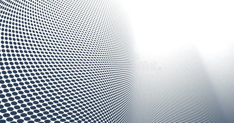 Grey dots in 3D perspective vector abstract background, dotted pattern cool design, wave stream of science technology or business stock illustration