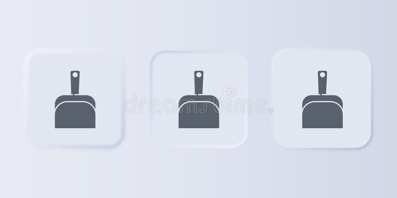 Grey Dustpan icon isolated on grey background. Cleaning scoop services. Set icons in square buttons. Vector vector illustration