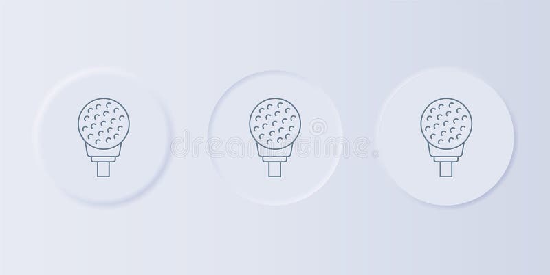 Grey Golf ball on tee icon isolated on grey background. Set icons in square buttons. Vector. Golf tee outline vectors