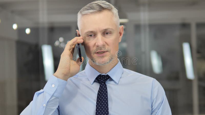 Grey Hair Businessman Negotiating con el cliente durante charla del tel?fono