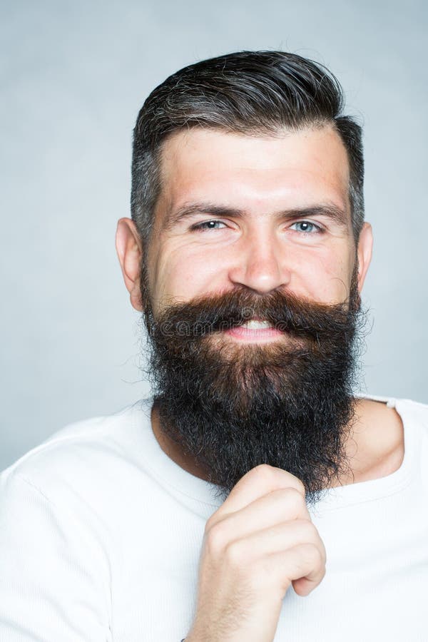 Greyhaired Man Pulling Beard Stock Image Image of bristle, fashion