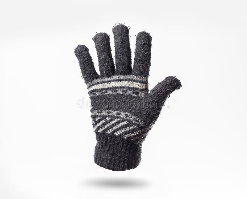 Grey Knitted Winter Glove Isolated on White Background Stock Photo