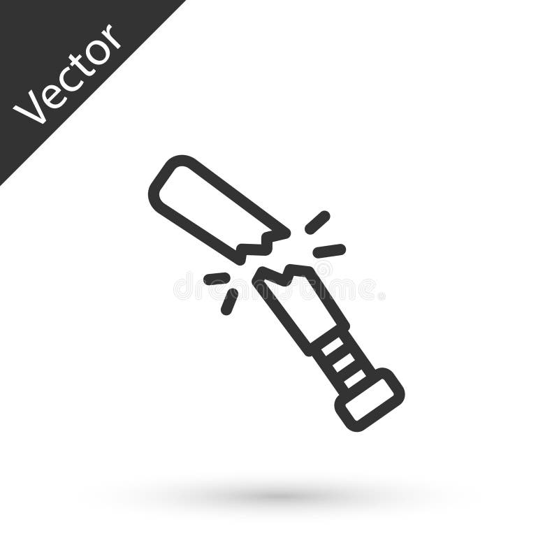 Grey Line Broken Baseball Bat Icon Isolated on White Background. Vector