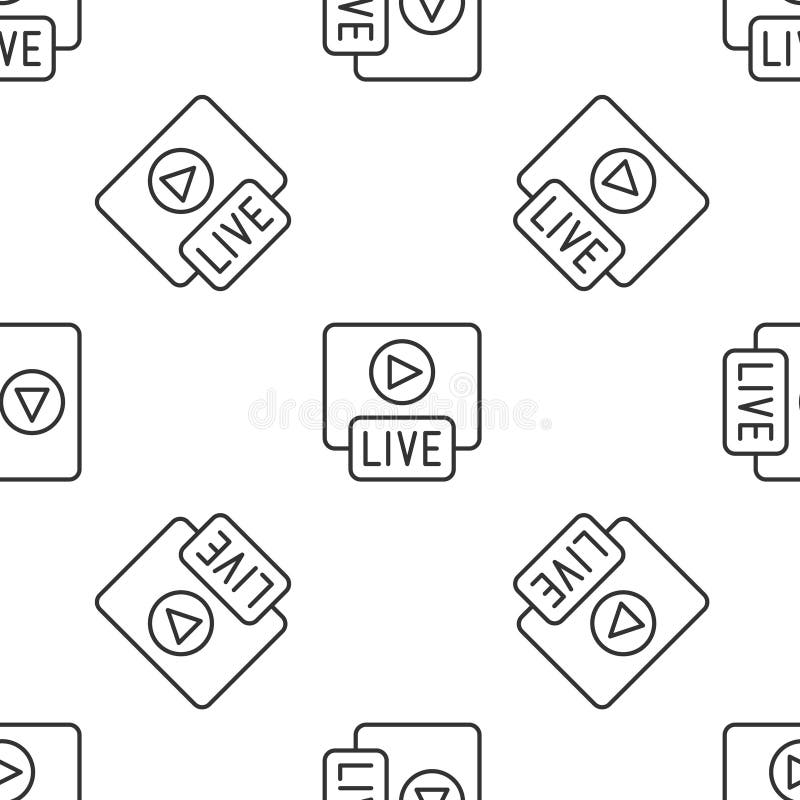 Grey line Live streaming online videogame play icon isolated seamless pattern on white background. Vector vector illustration