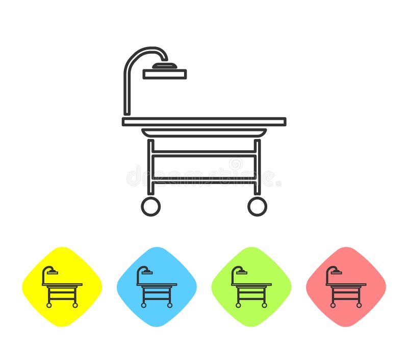 Grey line Operating table icon isolated on white background. Set icons in color rhombus buttons. Vector Illustration vector illustration