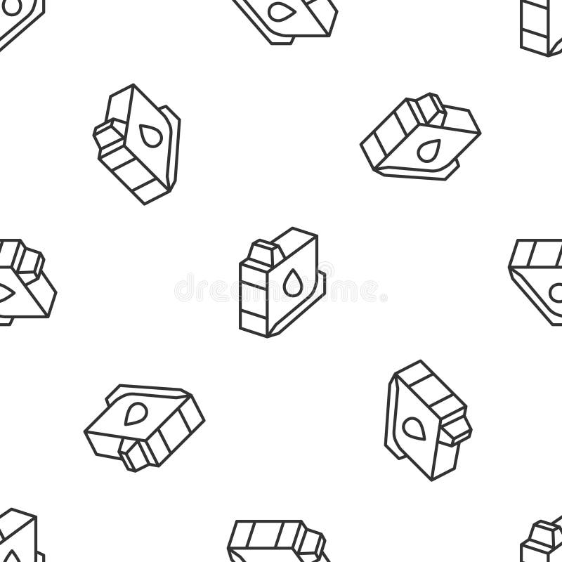 Grey Line Printer Ink Cartridge Icon Isolated Seamless Pattern on White