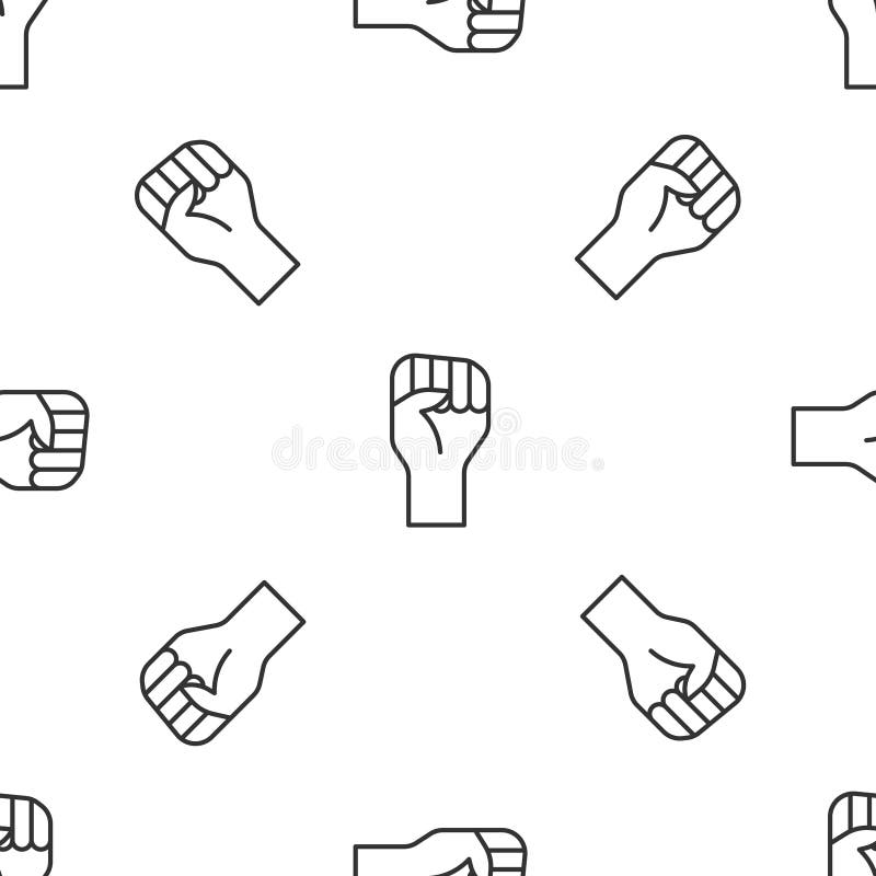 Red Line Raised Hand with Clenched Fist Icon Isolated on White ...