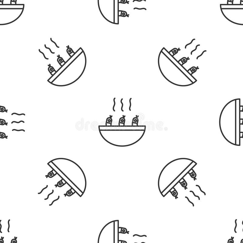 Grey line Soup with shrimps icon isolated seamless pattern on white background. Tom yum kung soup. Vector. stock illustration