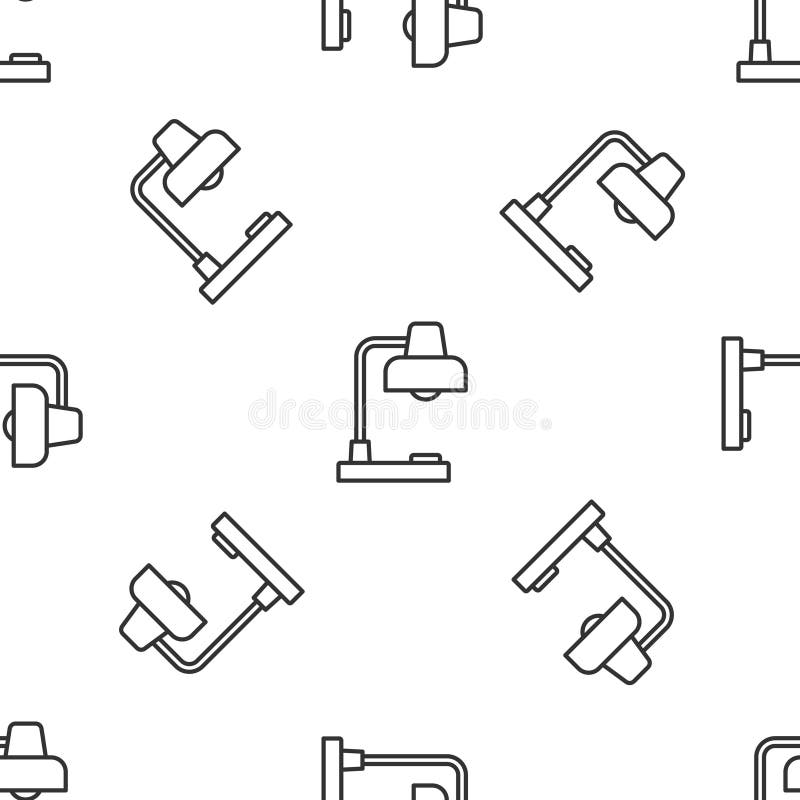 Grey line Table lamp icon isolated seamless pattern on white background. Desk lamp. Vector royalty free illustration