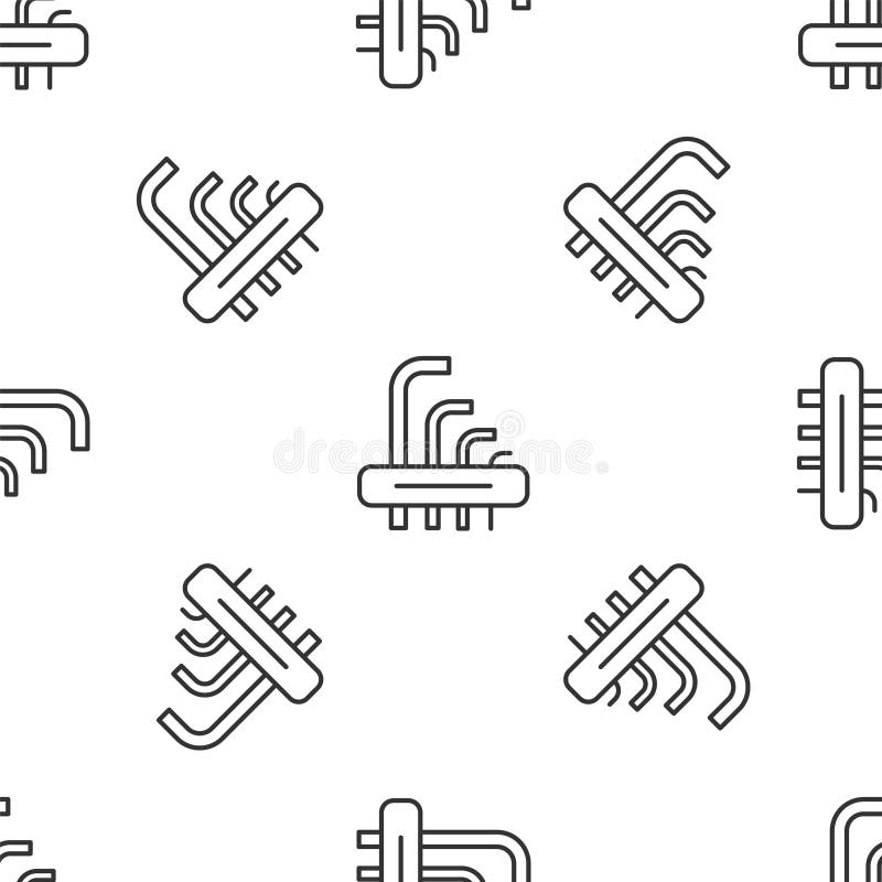 Grey line Tool allen keys icon isolated seamless pattern on white background. Vector.