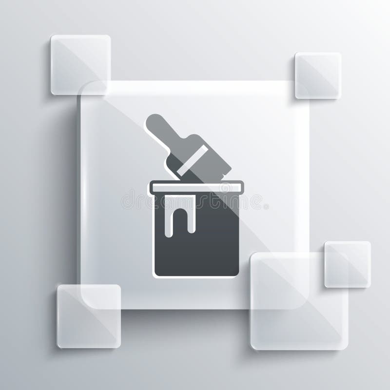 Grey Paint Bucket with Brush Icon Isolated on Grey Background. Square