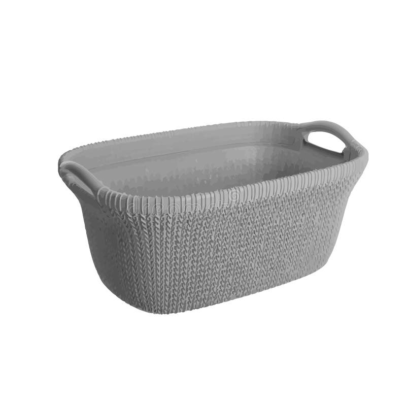Grey Plastic Basket Isolated On White Background.Empty Laundry Basket