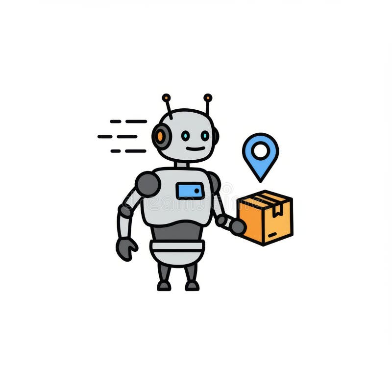 Grey Robot Delivering Package: Fast and Efficient Delivery Service Illustration vector illustration