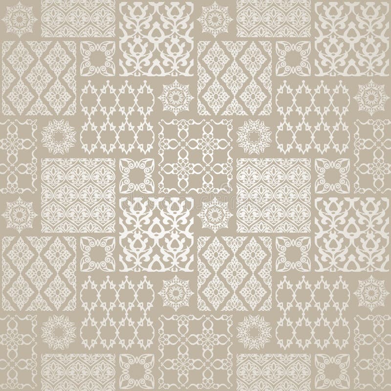 Grey seamless pattern with oriental motif. Patchwork background royalty free illustration Grey seamless pattern with oriental motif. Patchwork background royalty free illustration