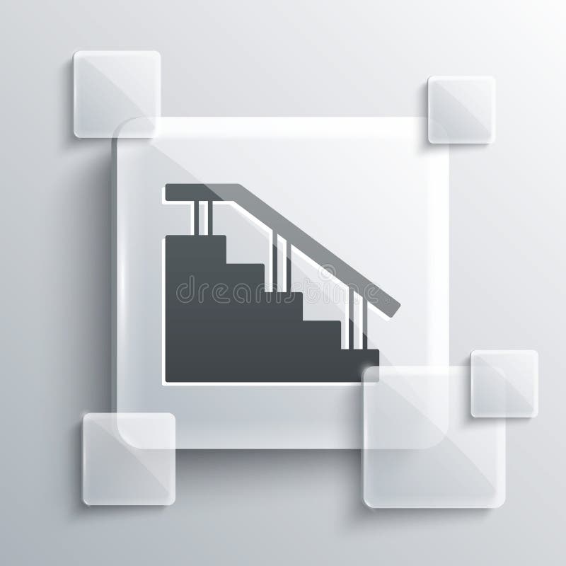 Grey Skateboard stairs with rail icon isolated on grey background. Square glass panels. Vector stock illustration