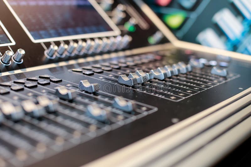 Grey sliders of the Hi-end stage controller royalty free stock photos