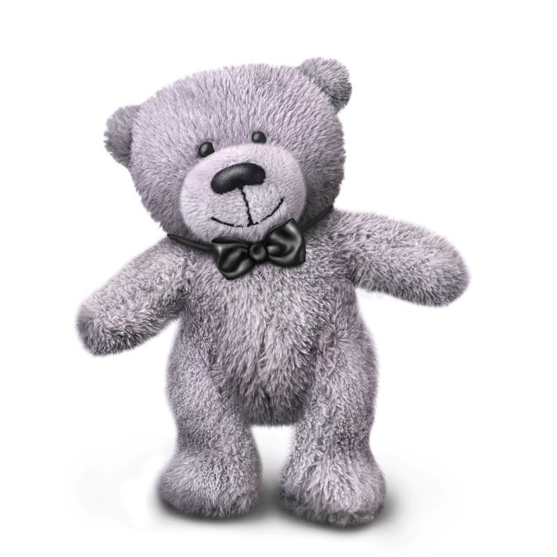 Grey Smiling Teddy Bear with Black Tie Bow Stock Photo Image of grey