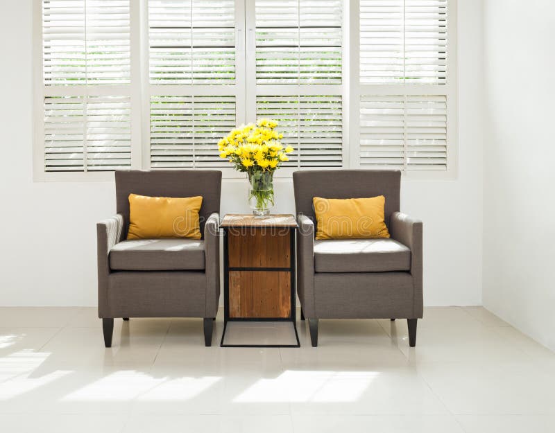 Grey Sofa Armchair in Simple Setting Stock Photo Image of cushion