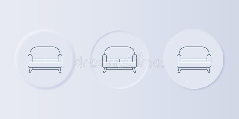 Grey Sofa icon isolated on grey background. Set icons in square buttons. Vector stock illustration