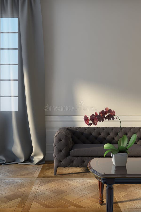 Grey Sofa Near Window stock illustration