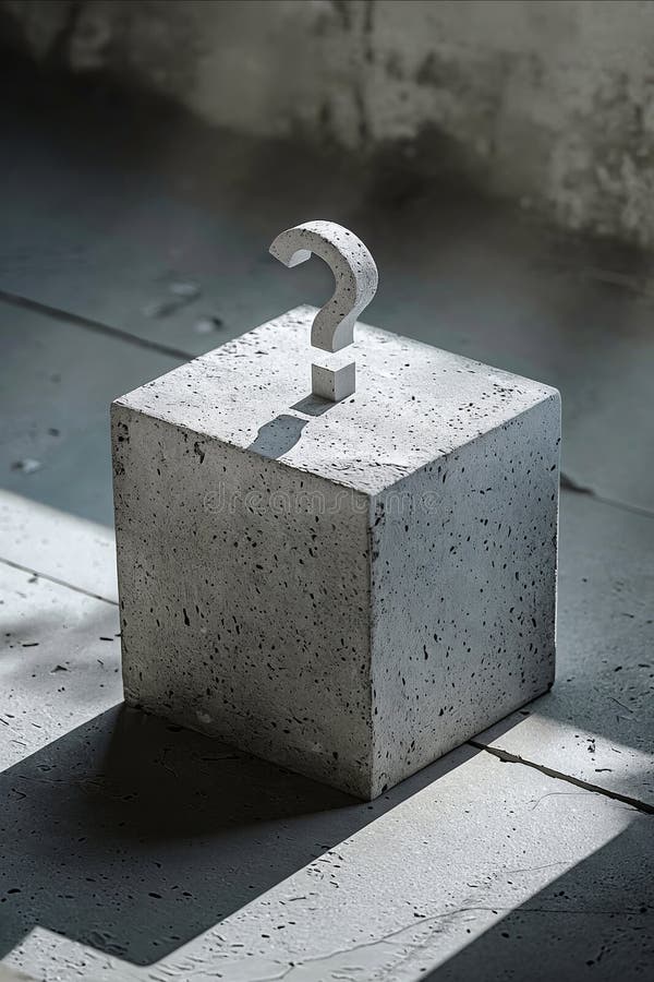 A grey stone block with a question mark on top. Generative AI stock image