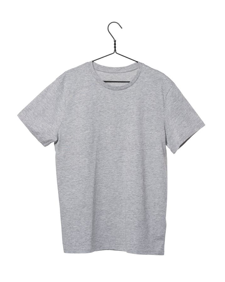 Grey T-shirt on the Clothes Hanger. Isolated Stock Image - Image of ...