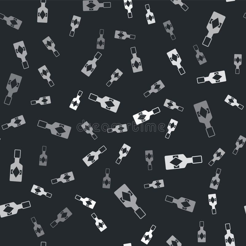Grey Tabasco sauce icon isolated seamless pattern on black background. Chili cayenne spicy pepper sauce. Vector