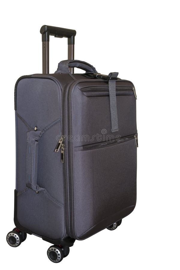 Isolated. Grey Travel Suitcase on Wheels. Big Bag for Travel. Stock