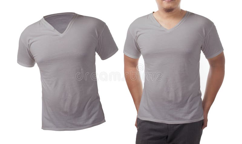 Grey V-Neck Shirt Design Template. Grey v-neck t-shirt mock up, front view, isolated. Male model wear plain grey shirt mockup. V Neck shirt design template stock image Grey V-Neck Shirt Design Template. Grey v-neck t-shirt mock up, front view, isolated. Male model wear plain grey shirt mockup. V Neck shirt design template stock image