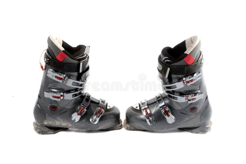 Grey Well Worn Ski Boots on a Wooden Crate Stock Image Image of boots