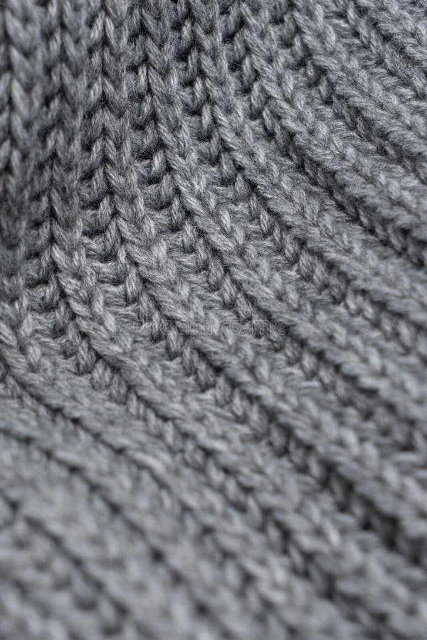 Grey Woolen Knitted Scarf. Closeup View Texture with Bokeh Stock Photo ...