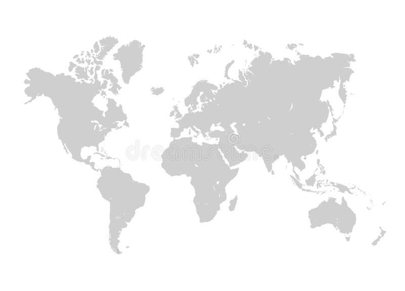 Grey World Map Illustration. Grey World Map Vector Illustration. Empty template without country names text. Isolated on white background