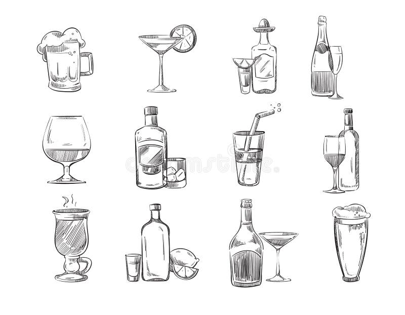 Gribouillez Les Cocktails De Croquis Et Les Boissons D'alcool En