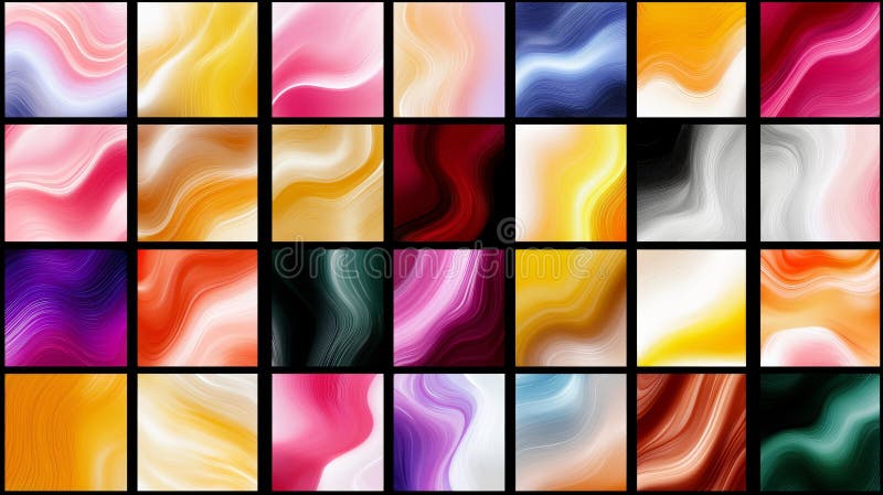 Vibrant abstract patterns in a grid showcasing color and texture stock photos