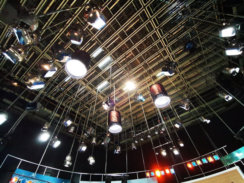 Grid of lights in a television studio