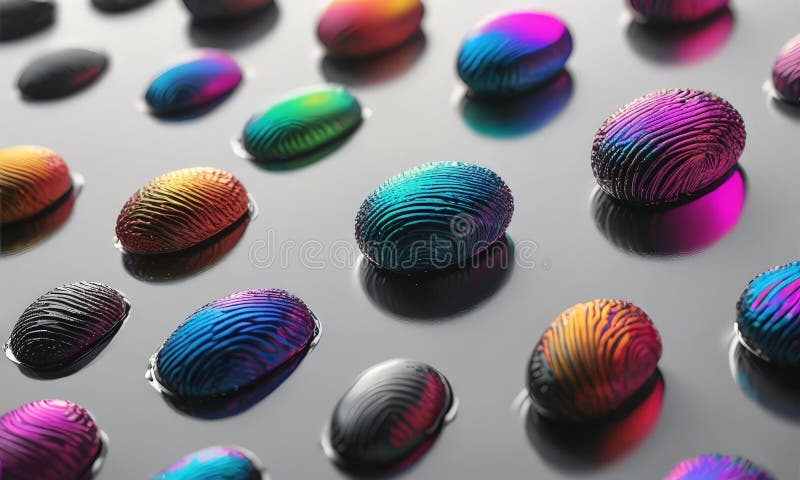 Grid multicolored, textured balls with varying sizes and shapes, arranged in visually appealing pattern. stock illustration