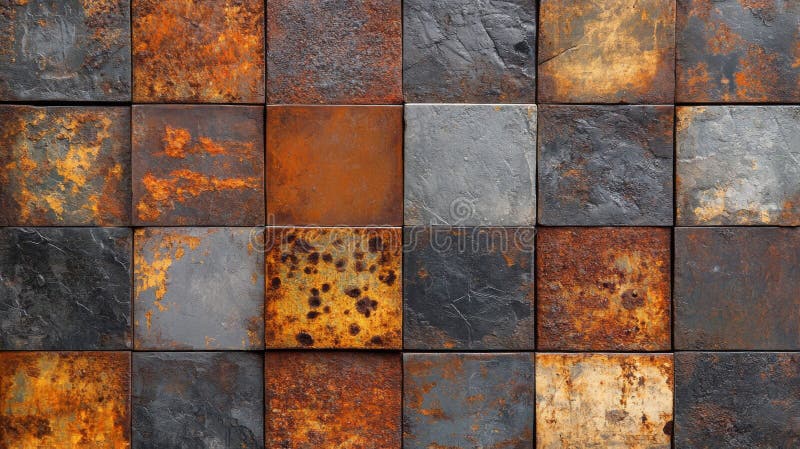 A grid of square tiles with varying shades of rust and grey. Rust shades illustrations