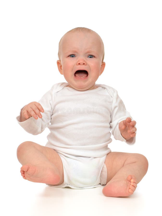 Gridare triste del piccolo del bambino bambino infantile della neonata fotografia stock libera da diritti Gridare triste del piccolo del bambino bambino infantile della neonata fotografia stock libera da diritti