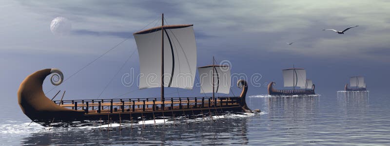 Griechische Triremeboote - 3D übertragen stock abbildung Griechische Triremeboote - 3D übertragen stock abbildung