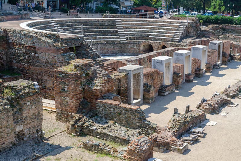 Griekenland, Thessaloniki, de ruïnes van Roman Forum (I - IV centu stock foto's Griekenland, Thessaloniki, de ruïnes van Roman Forum (I - IV centu stock foto's