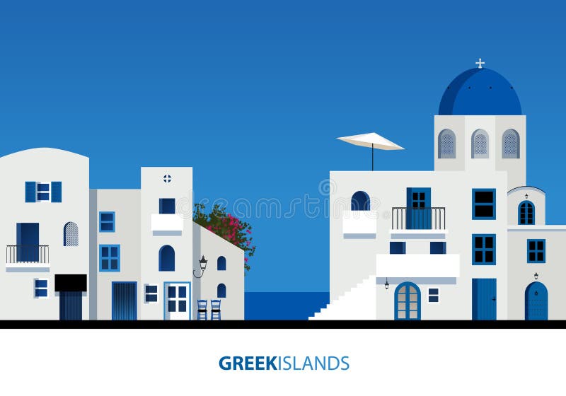 Griekse eilanden Mening van typische Griekse eilandarchitectuur op blauw