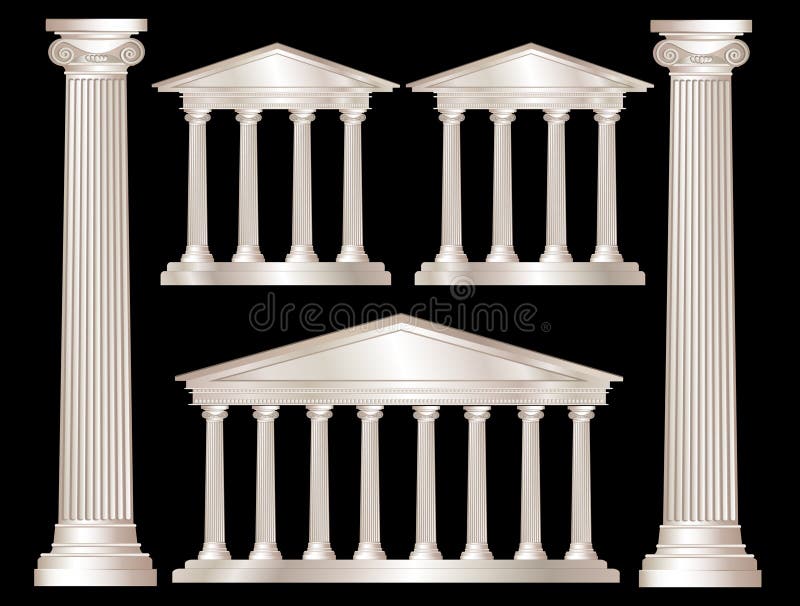 A illustration of a classical style white marble temples and pillars. Isolated on black background. A illustration of a classical style white marble temples and pillars. Isolated on black background.