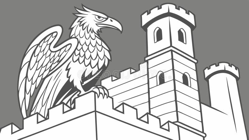 Griffin Perched on Medieval Castle Fantasy Mythical Creature vetor design Generative AI stock illustrationer
