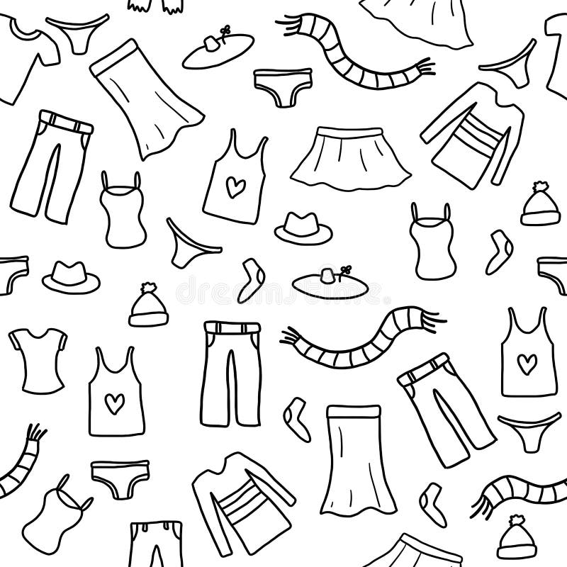 Seamless pattern fashion, clothes and accessories icons and symbols. Fashion theme background doodle. Seamless pattern fashion, clothes and accessories icons and symbols. Fashion theme background doodle.